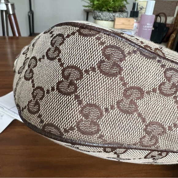GUCCI | GG Jacquard/Leather Trim Hobo Shoulder Bag in Brown - Picture 8 of 17